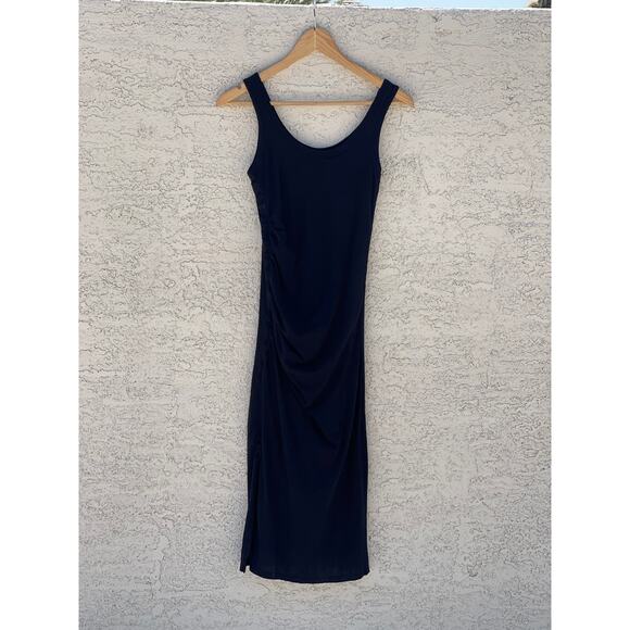 All Saints Black Ruched Midi Dress - Small - Picture 2 of 5